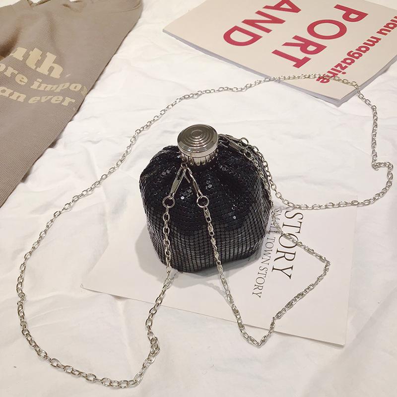 

Сумка-мина, женская сумка для званого ужина, модная мини-сумка с индивидуальностью, банка из алюминиевого листа, сумка-ведро, сумка-чайник, сумка-фляга для вина с пайетками. чёрный