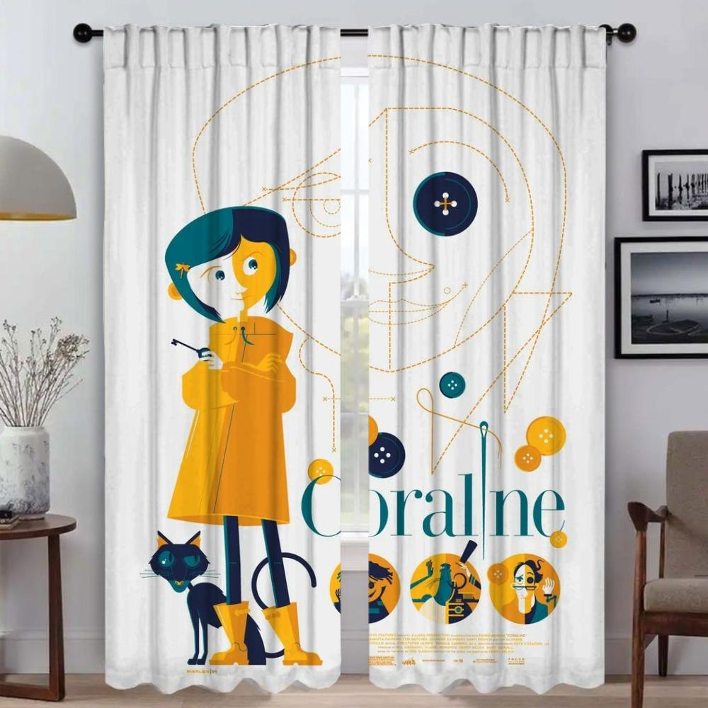 Window Curtain for Room 2 Panel Coralines Modern Living Room Curtains Halloween Decoration Partition Shades Tulle for Bedroom