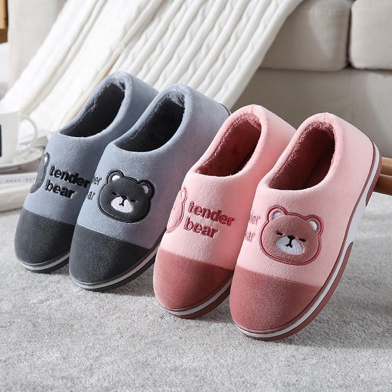 Winterschuhe für Herren Warme Plüsch-Hausschuhe für Zuhause Indoor-Hausschuhe Dicke Sohle Cartoon Bär Hausschuhe Damen Lässige Rutschfeste Schuhe