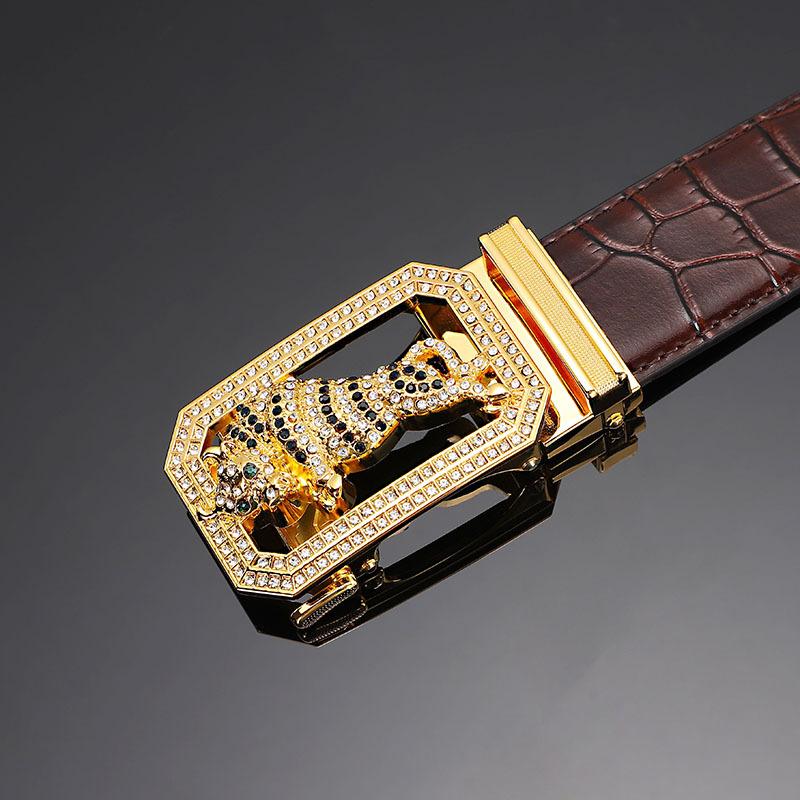 Cinto masculino de couro fivela automática primeira camada couro de vaca doze zodíaco botão cabeça crocodilo padrão cinto masculino