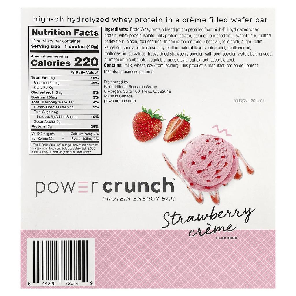 Power Crunch Protein Energy Bar, Strawberry Cream, 12 Bars, 40G (1.4Oz) Each