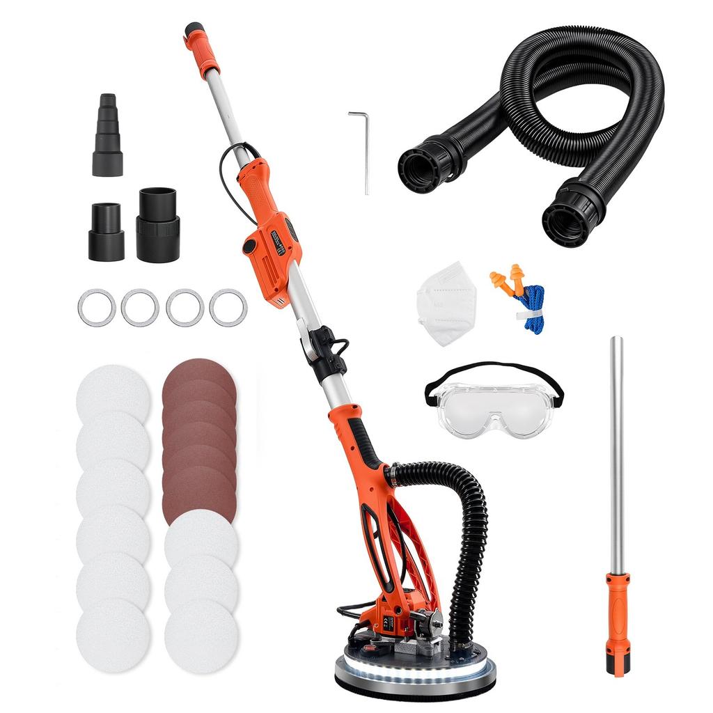 Lixadora de Gesso Acartonado, Lixadora Elétrica de Gesso Acartonado 950W, Ferramenta de Remoção de Teto com Pipoca com 7 Velocidades Variáveis 1000-2300 RPM, Luz LED de Deck Duplo, Dobrável &