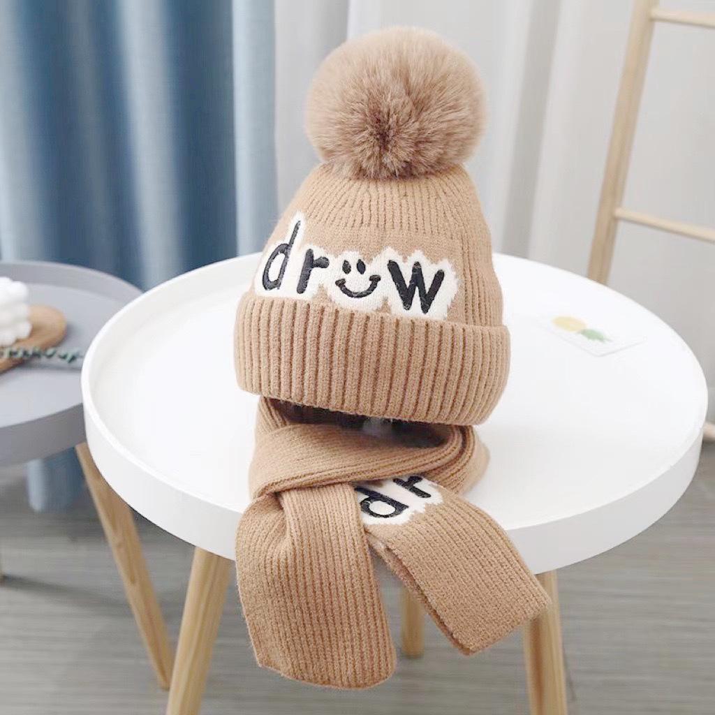 Autumn & Winter Kids' Knitted Bear Hat & Scarf Set - Warm Cotton for Boys & Girls