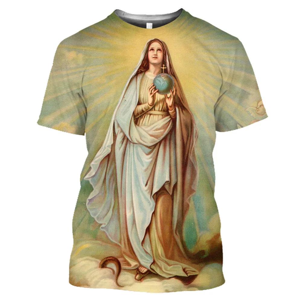 Summer Catholic Polyester O-collar Loose Short Sleeve Oversized Comfortable Top Men's 3d Printed T-shirt Virgin Mary Guadalupe
