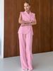 Pink Blazer Pants Two-Piece Set for Women Summer Business Formal Wear Outfit