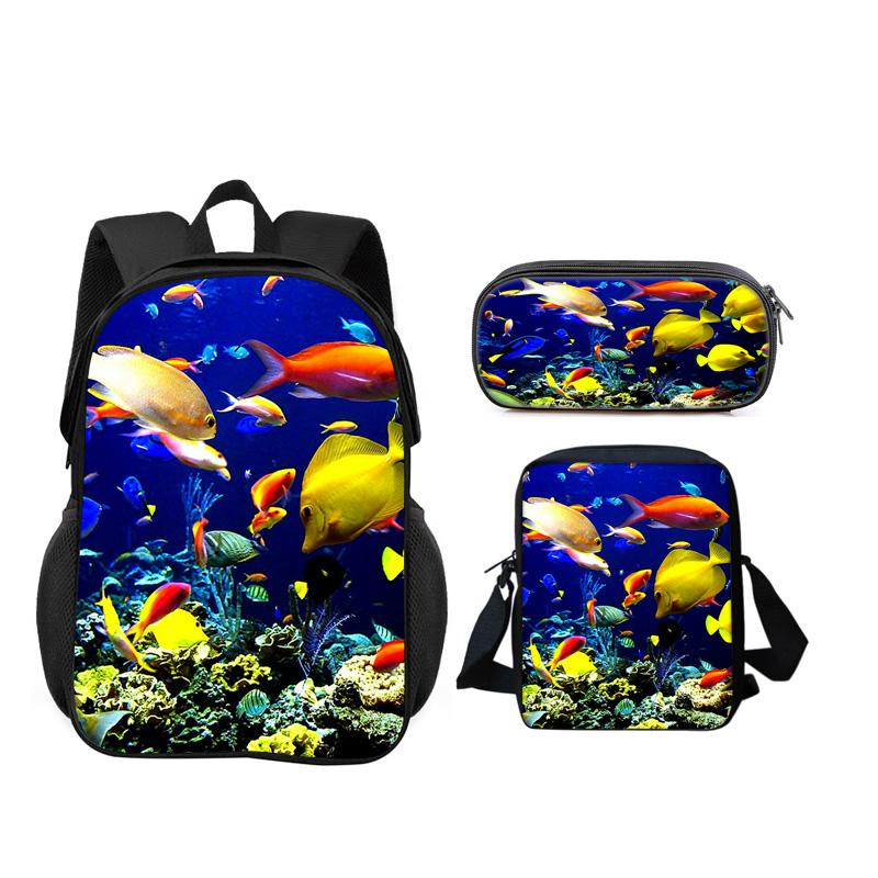 Mondo Subacqueo Set da 3 Pezzi Zaino Astuccio Borsa a Spalla Durevole alla Moda, Versatile Cartone Animato Ragazzo e Ragazza Compleanno Miglior Regalo