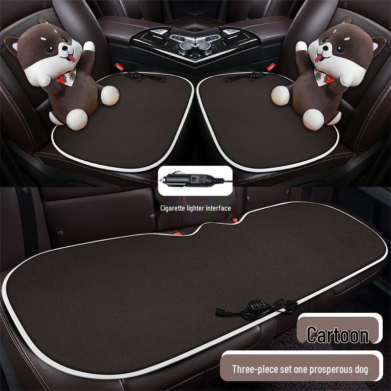 Cartoon Doll Style Heated Car Seat Cushion Set - Three Pieces for Winter Comfort
