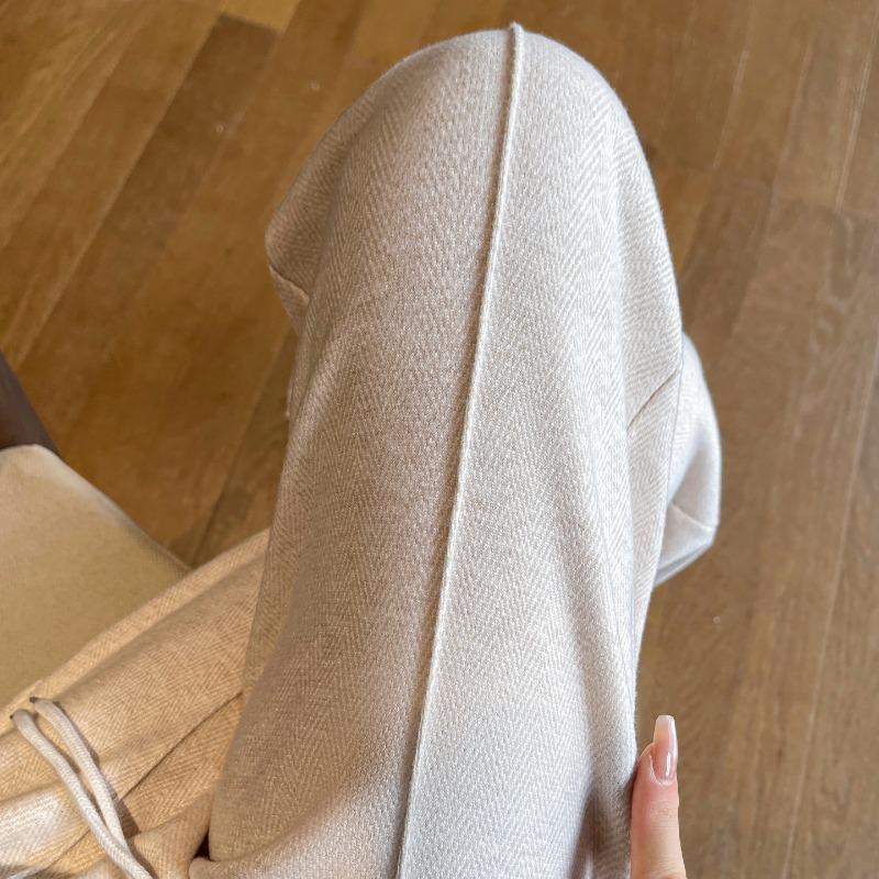 Character Pattern Woolen Wide-leg Pants Women's Autumn and Winter Small Soft Waxy Drape Narrow Version Casual Piled Thickened Wool Pants