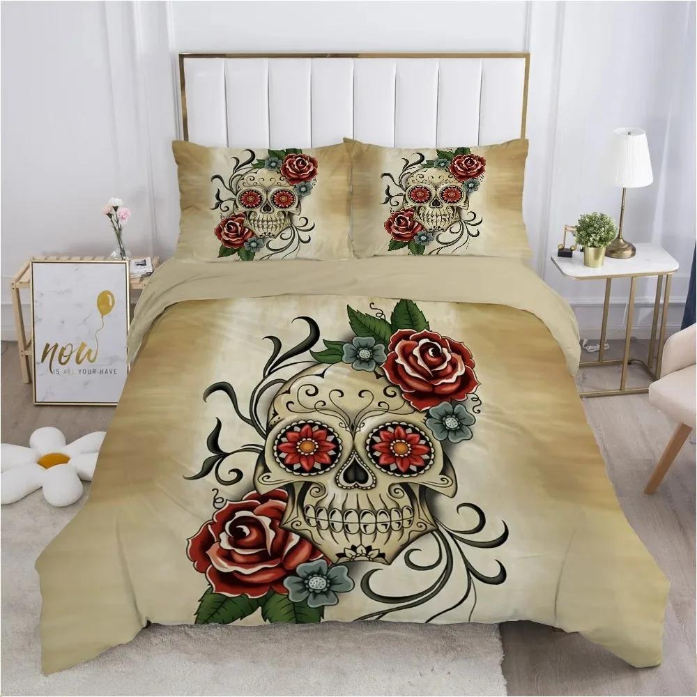 3D Scream Horror Skull Duvet Cover Set Queen Size Sugar Skull Bedding Sets Single Twin Full King Comforter Cover Bedroom Decor