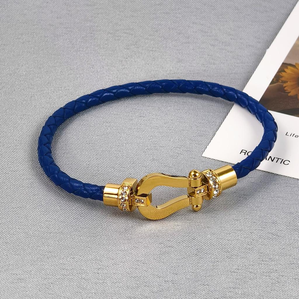2026 Red Rope U-shaped Fred Micro-inlaid Half-brick Leather Rope Horse Buckle Hoof Non-fading Bracelet