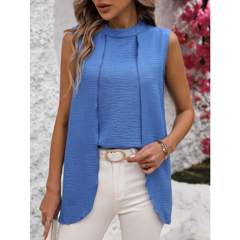 Sleeveless Women Loose Irregular Shirts Elegant Fashion Summer Blouse Solid Color Sweet Simple Office Long Tops Streetwear Casual Simple Clothing
