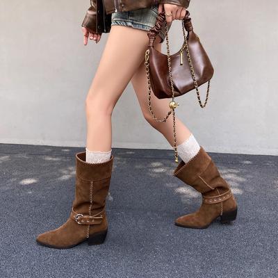 Damen Ritterstiefel 2025 Winter neue Nordwestwind Plüschstiefel Retro spitze Stiefel Reisestiefel