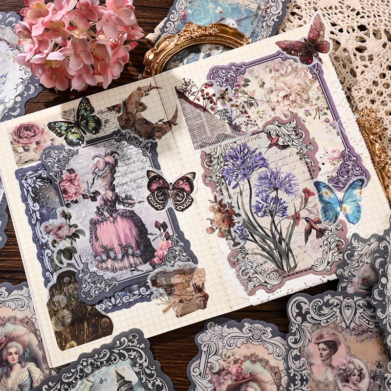 Retro Floral Paper & Collage Stickers: Artistic Diary Decor