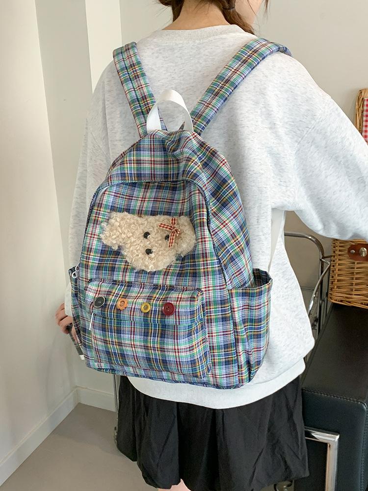 Schoolbag New Fashion Large Capacity Commuter Versatile Backpack Japanese ins Niche Retro Plaid Cute Dog Leisure Bag