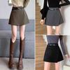 Womens Gray A-Line High-Waist Wide-Leg Skort With Zipper Detail Lightweight Stretchy Midi Skirt Fall Winter