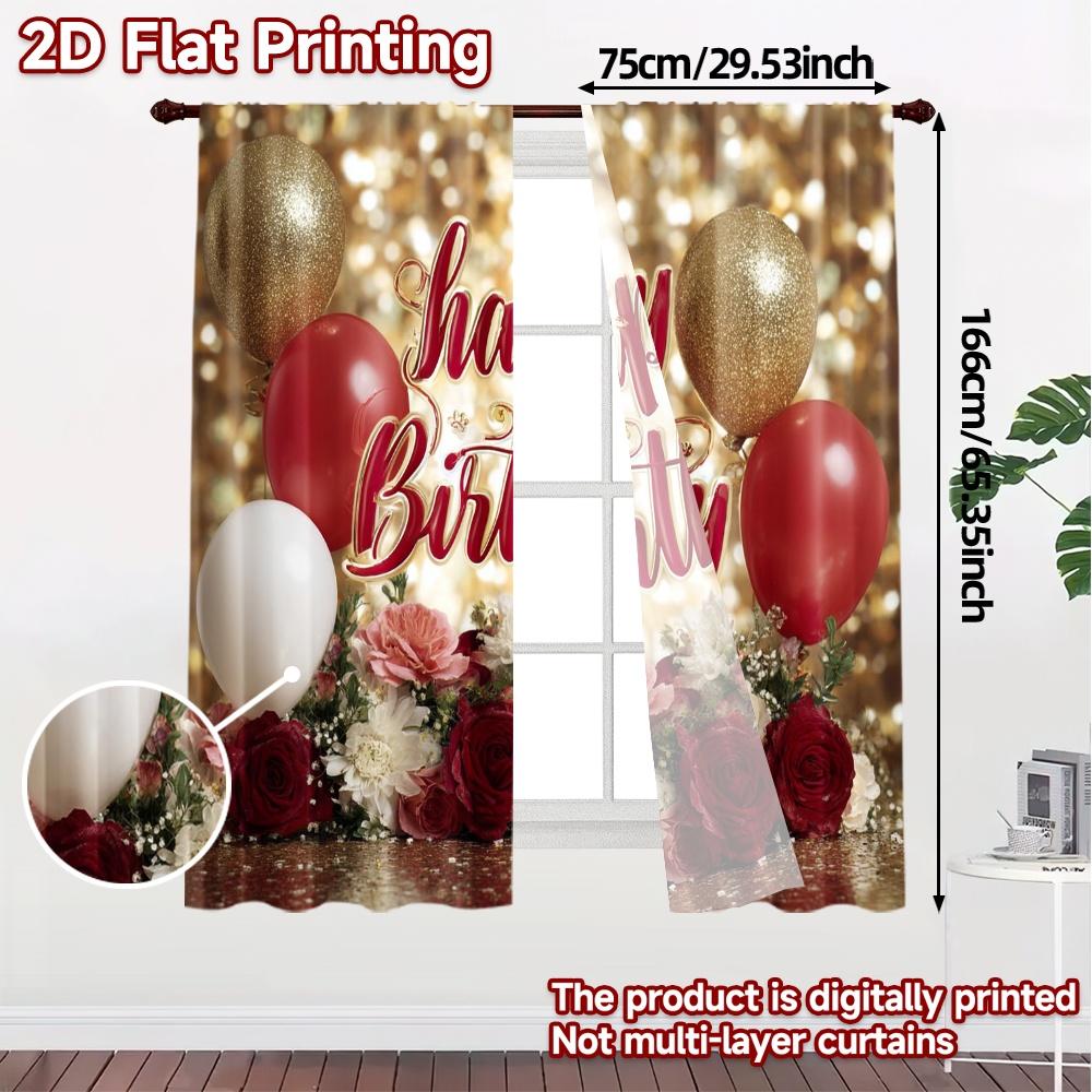 2pcs   2D FLAT PRINTING Curtains (Without Rod) Birthday Bliss(1) Chic Minimalist Curtains Polyester Easy Install Curtains All