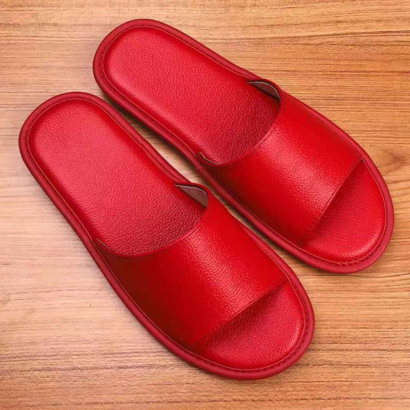 Japanese Style Genuine Leather Soft Sole Floor Slippers for Men and Women