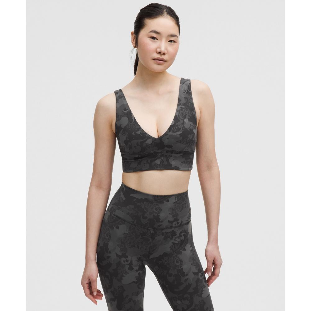 

Lululemon Align V NeCk Bra Light Support C D Cup hiDDen Heritage laCe blaCk Multi 8