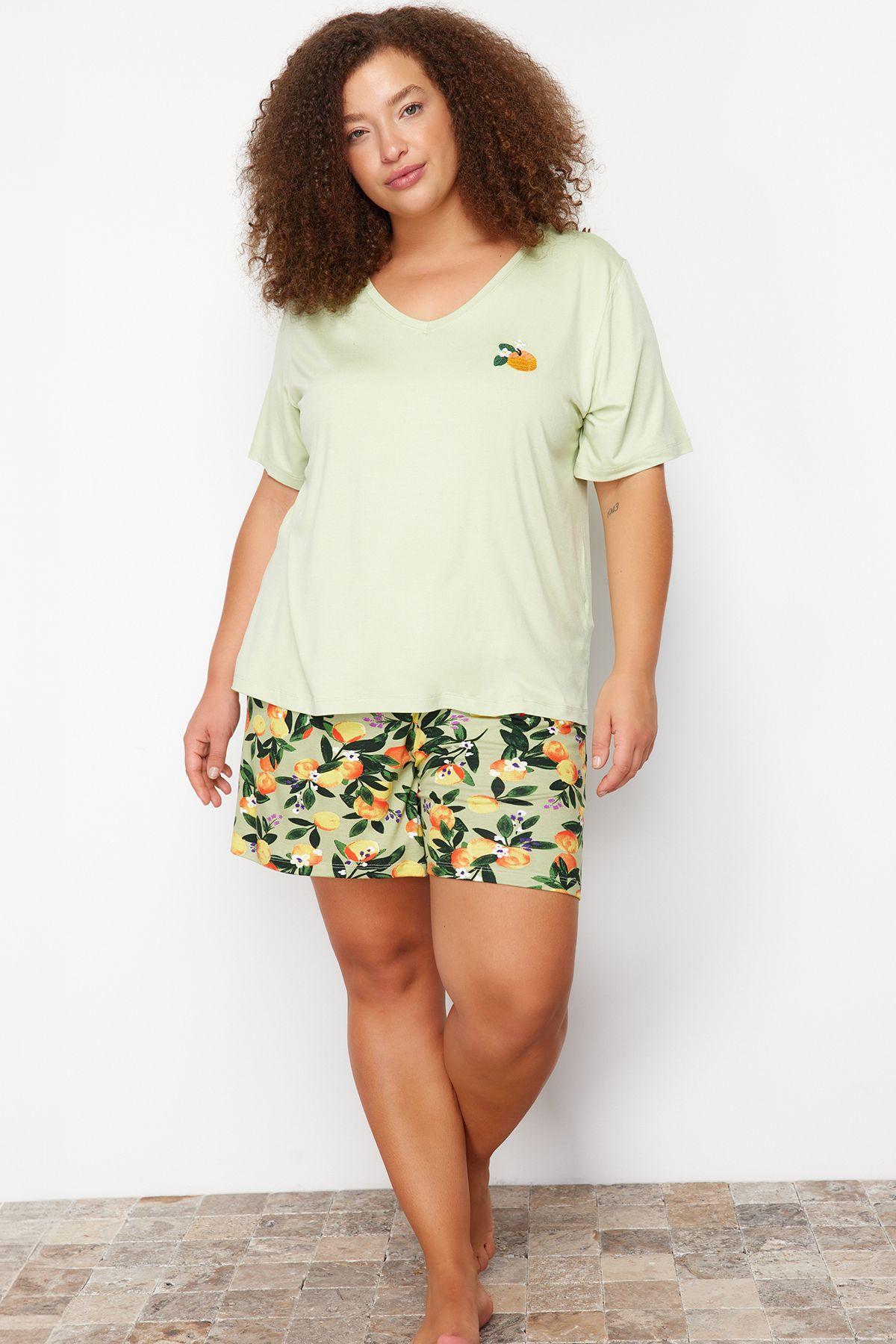 

Women s Style Plus Size Mint Single Jersey Knitted Plus Size Pajama Set