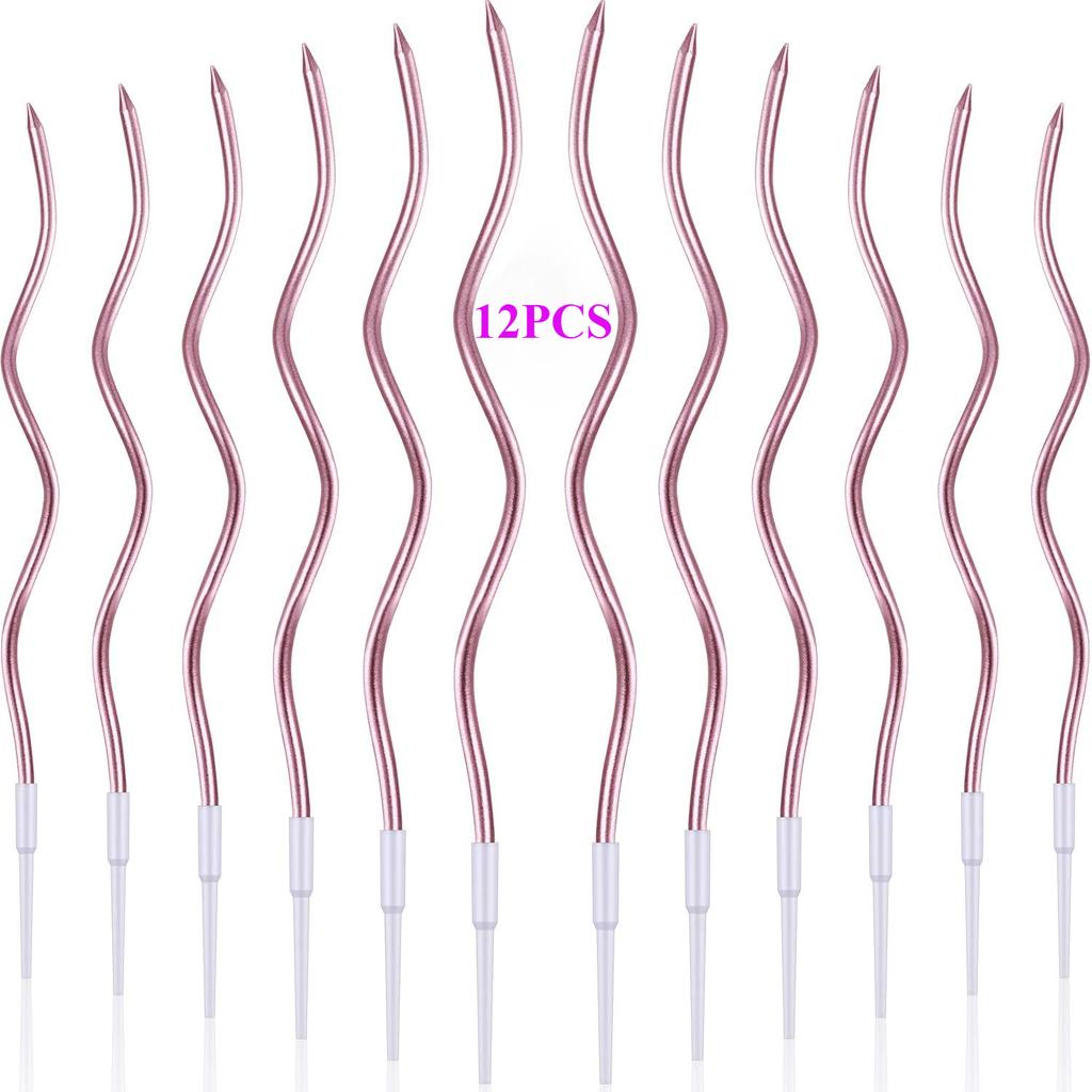 6/12 Stück Geburtstags-Spiral-Kuchenkerzen mit Haltern Lang Dünn Lockig Spiralförmig Metallic Kuchen Geburtstag Hochzeitsfeier Dekoration