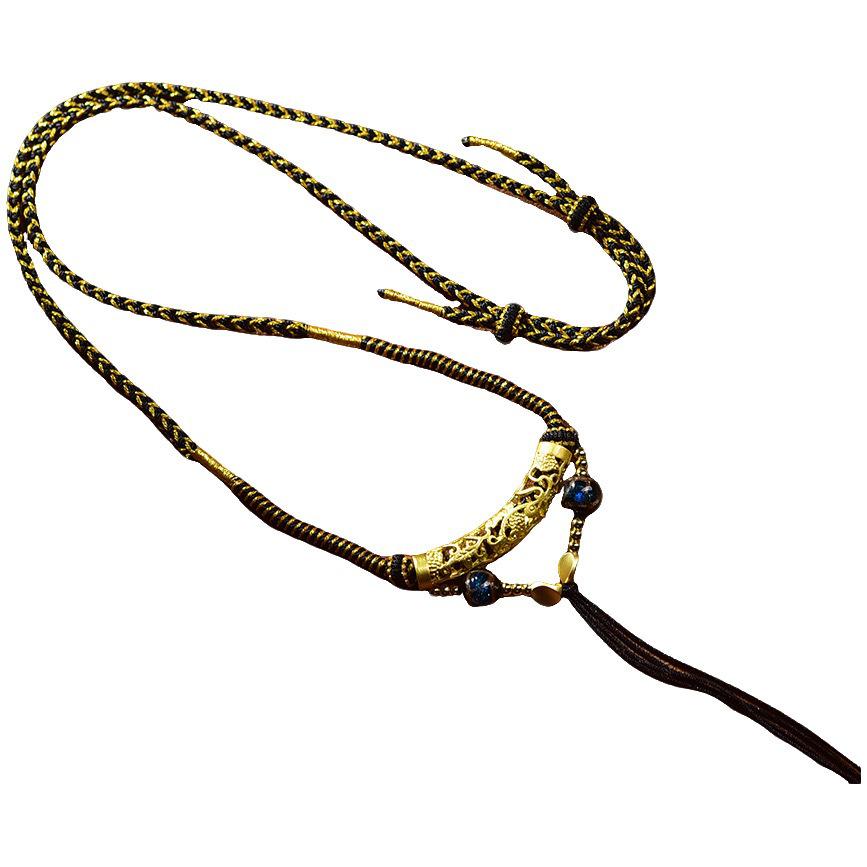 High-End Tibetan Handmade Braided Thangka Jade Amber Pendant Necklace Cord