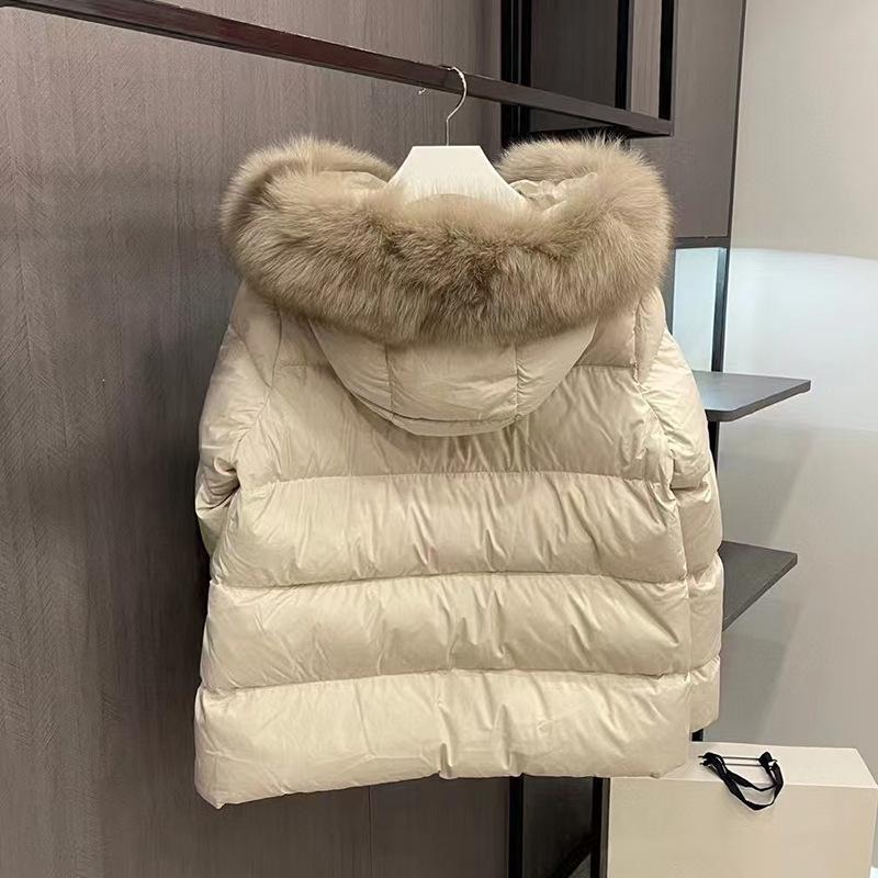 Winter thickened women's down jacket hooded fox fur collar white duck down A font Internet celebrity warm thickened
