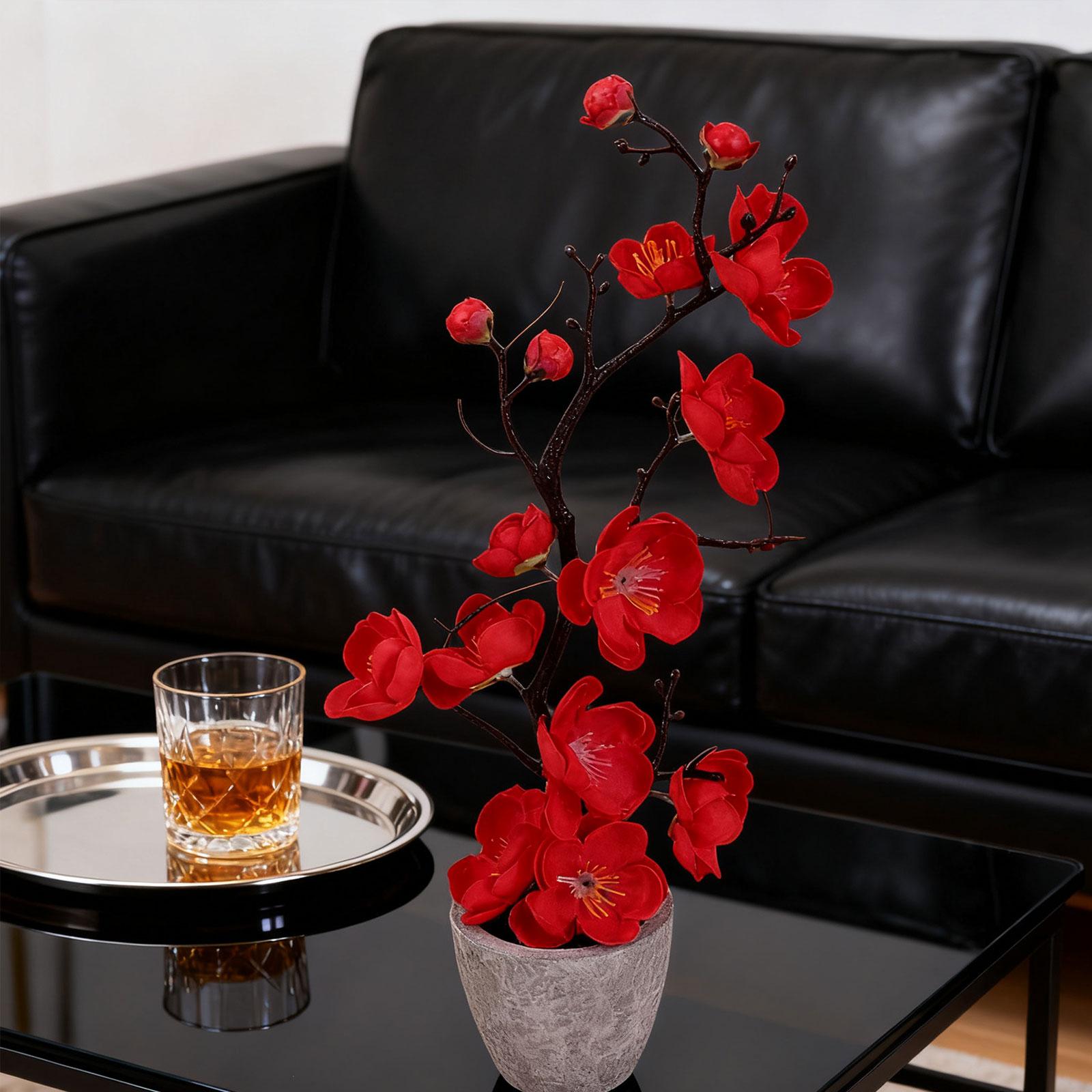 

Small Artificial Potted Flowers Vibrant Plum Blossom Arrangement with Vase for Tabletop Living Room Party Decoration червоний