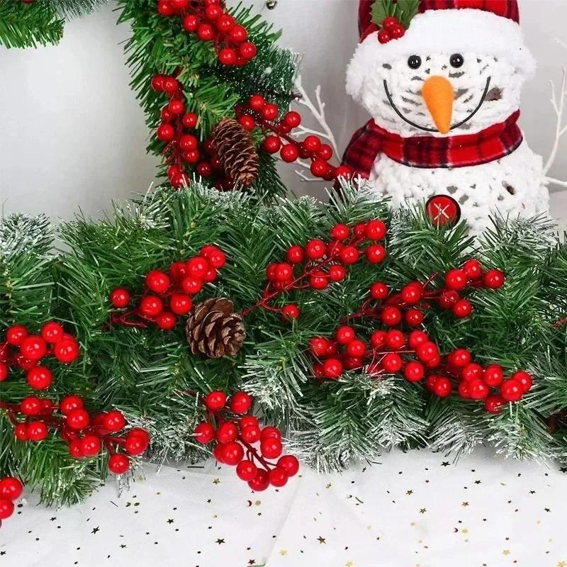 1/50PCS Artificial Berries Christmas Decoration Red Berry Branches 7/12/14 Head Berries Stems Bouquet DIY Xmas Tree Wreath Decor