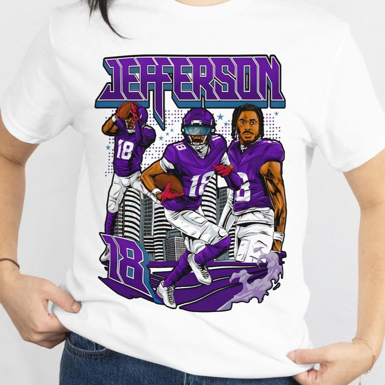 Justin Jefferson Graphic T Shirt Minnesota Football Tee Retro Vikings L