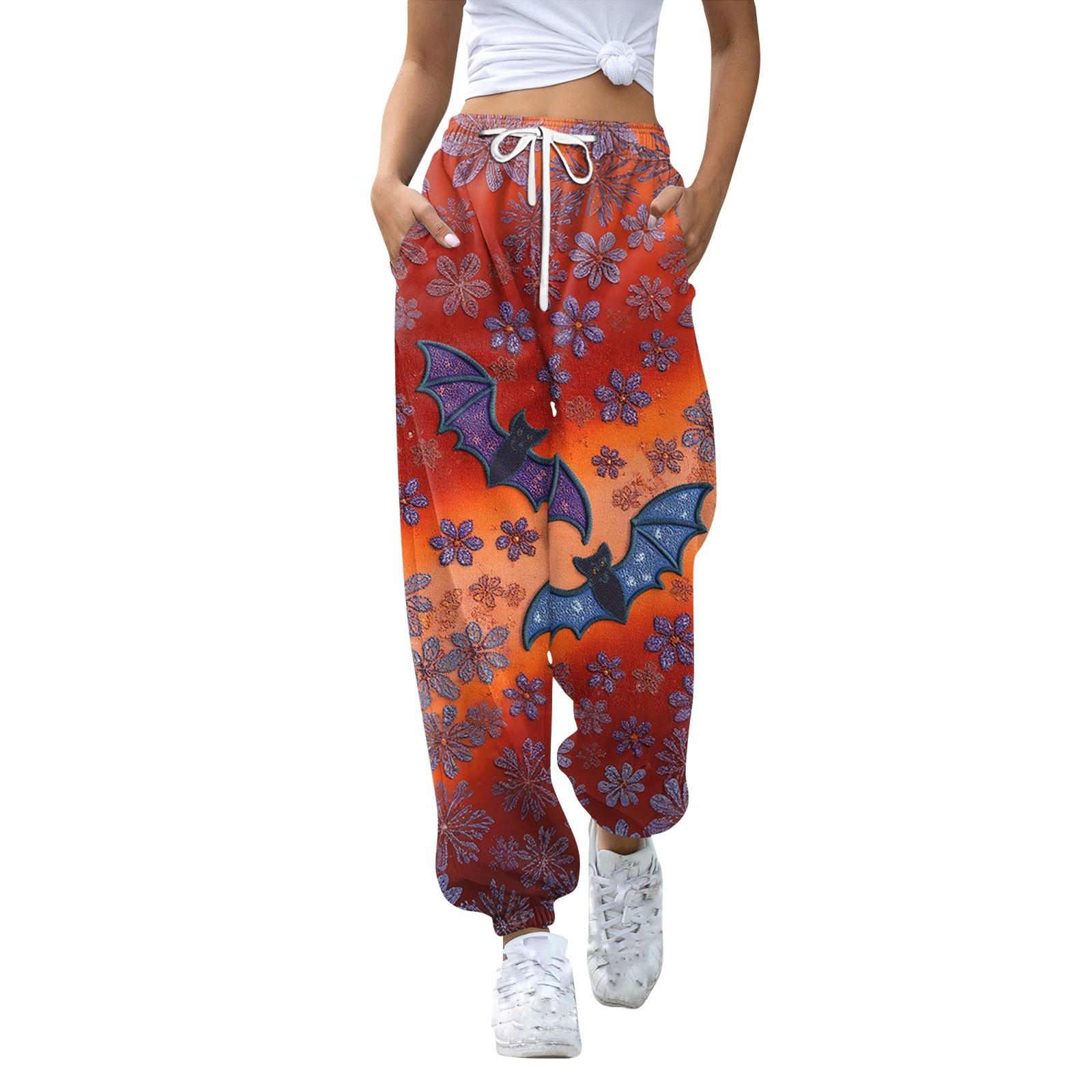 

Women s Sports Pants With Pockets Fashion Print Elastic Waist Pants Casual Sweatpants Pants XL помаранчевий