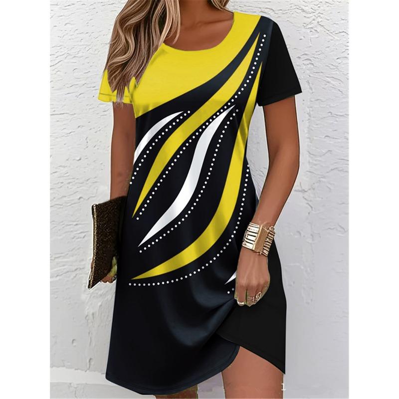 Striped Pattern Fashion Women Mini Dresses Summer Short Sleeve 3D Printed Streetwear Ladies Dress 3XL Plus Size Casaul Dress