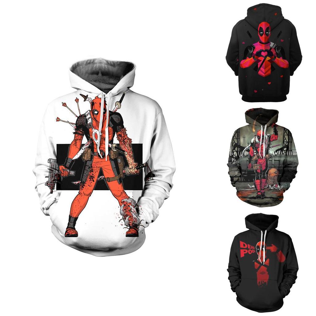 Men's Deadpool Sweatshirts Long Sleeve Hooded Coat Pullover Hoodies With Superhero Design