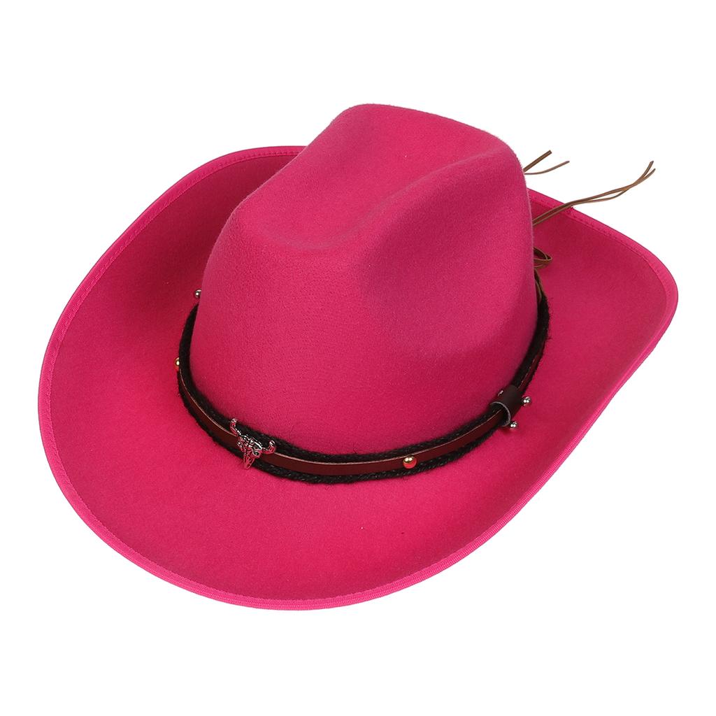Unisex Western Cowboy Hat Wide Brim Roll‑Up Brim Double‑Top Felt Fedora Hat,10 Colors,Multiple Optional Detachable Hat Bands