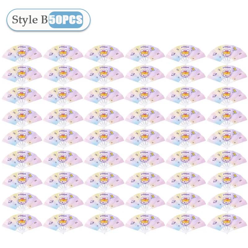 1-50PCS Summer Cute Cartoon Folding 7-fold Fan Portable Hand Held Fan Plastic Cartoon Folding Fan Cute Home Decoration As Gifts