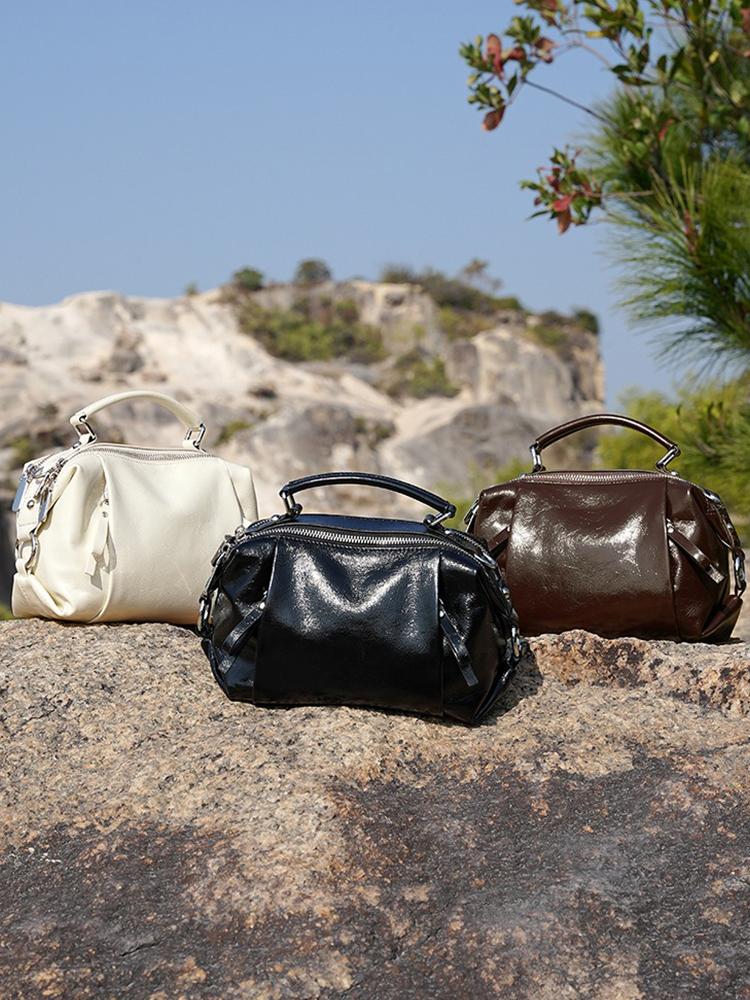 Zency Women High Quality Genuine Leather Boston Bag Roomy Pockets For Everyday Use