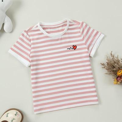 Gestreiftes Kurzarm-T-Shirt für Kinder Mädchen Bunte Streifen Erfrischendes Milchseidenoberteil