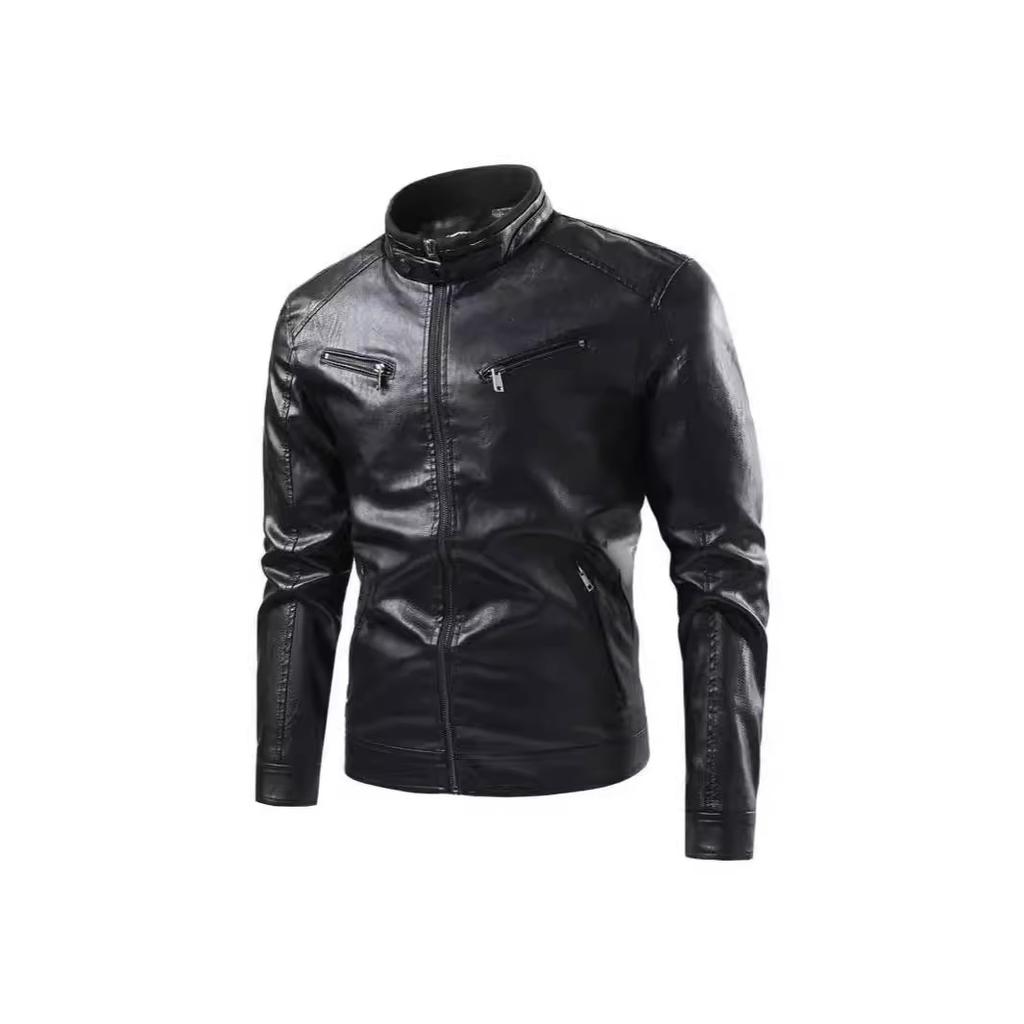 Neue Lederjacke Herren Herbst und Winter Lokomotive Einfarbig Zwei Offen Radanzug PU Lederjacke Jacke