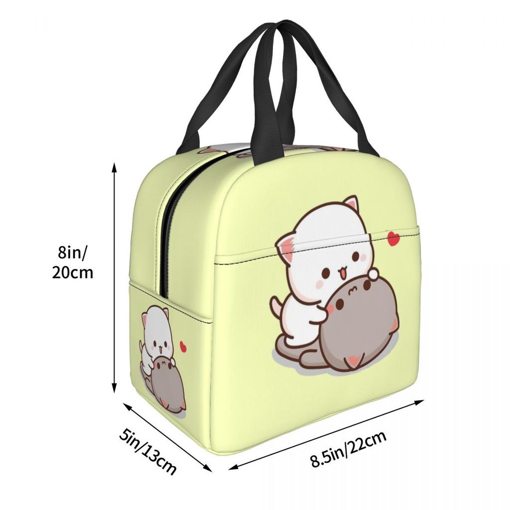 Custom Peach And Goma Mochi Cat Cuddling Thermal Insulated Lunch Bags Women Resuable Lunch Tote for School Storage Food Box