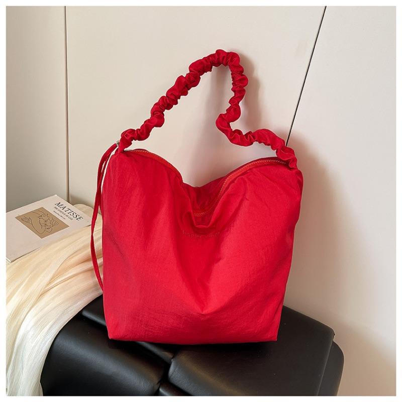 

Холщовая сумка женская большой вместимости новая летняя простая универсальная сумка-мессенджер плиссированная студенческая сумка-тоут красный