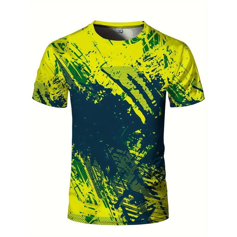 Fashionable Geometric Pattern Men's 3D Printed T-shirt Summer Casual Running Round Neck Top Badminton Table Tennis Sports Short Sleeved Clothing
