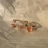 Double Layer Pink Heart Zircon Ring - Women's Korean Style Flower Adjustable Stackable Fashionable Temperament Index Finger Ring