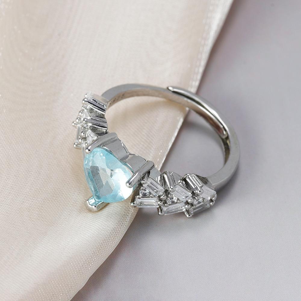 Fashion CZ Zircon Blue Heart Rings For Women Stainless Steel Geometry Adjustable Finger Ring Christmas Gift Love Jewelry