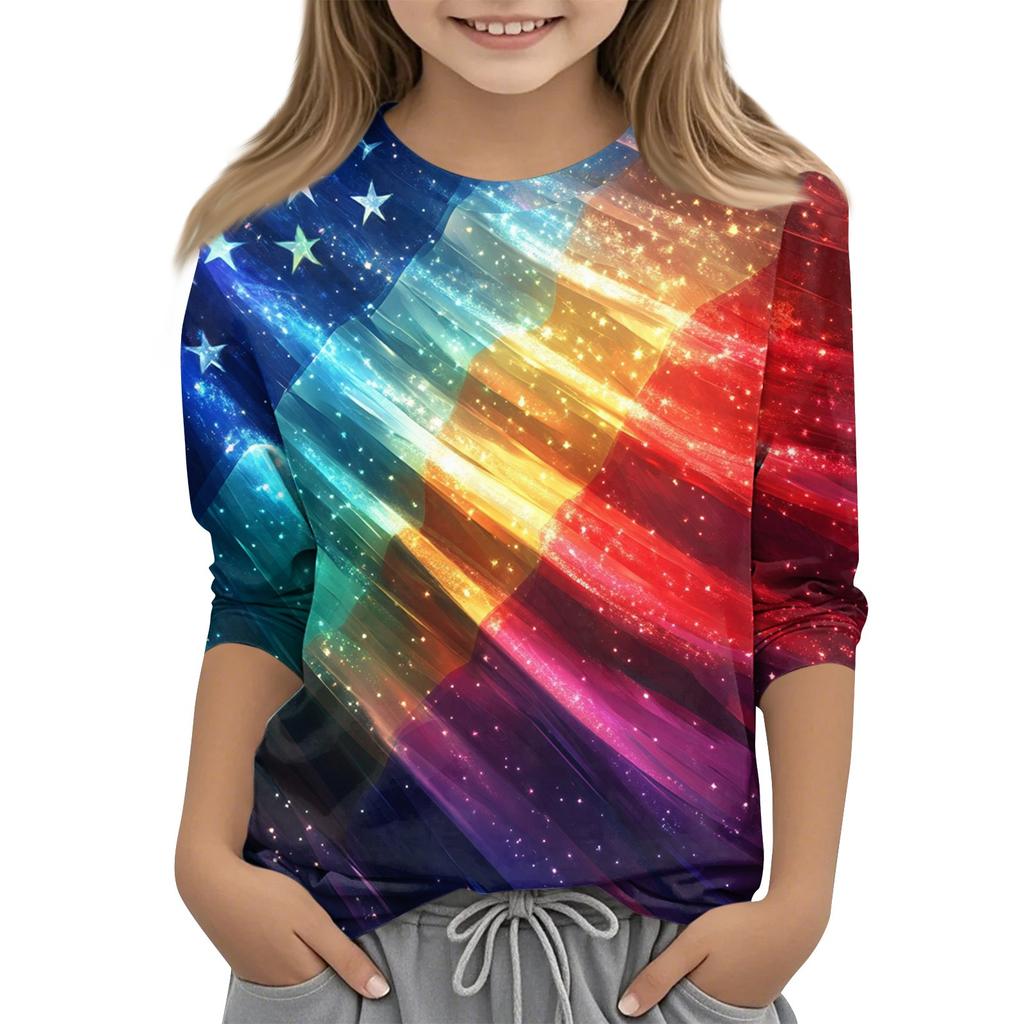 Children's Fashion Printed Round Neck Three-quarter Sleeve Top Casual T-shirt
