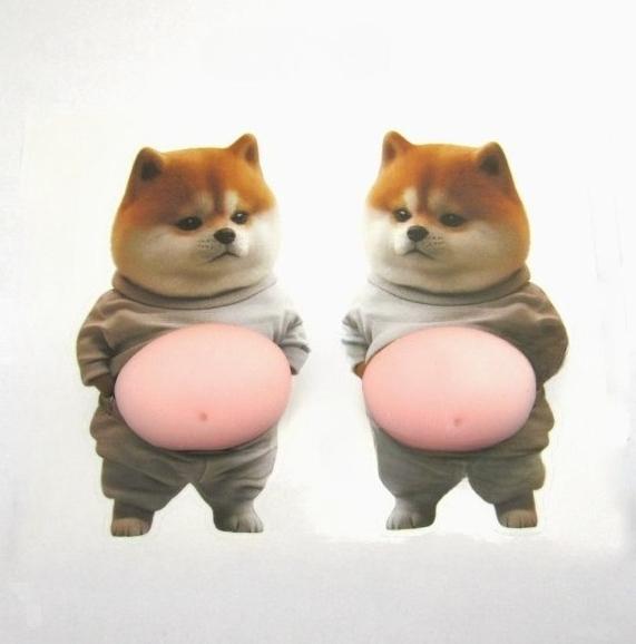 2Pcs Cartoon 3D Shiba Inu Dog Belly Sticker Cute Puppy Sticker Soft Silicone Phone Case Sticker Adult Stress Relief Stickers