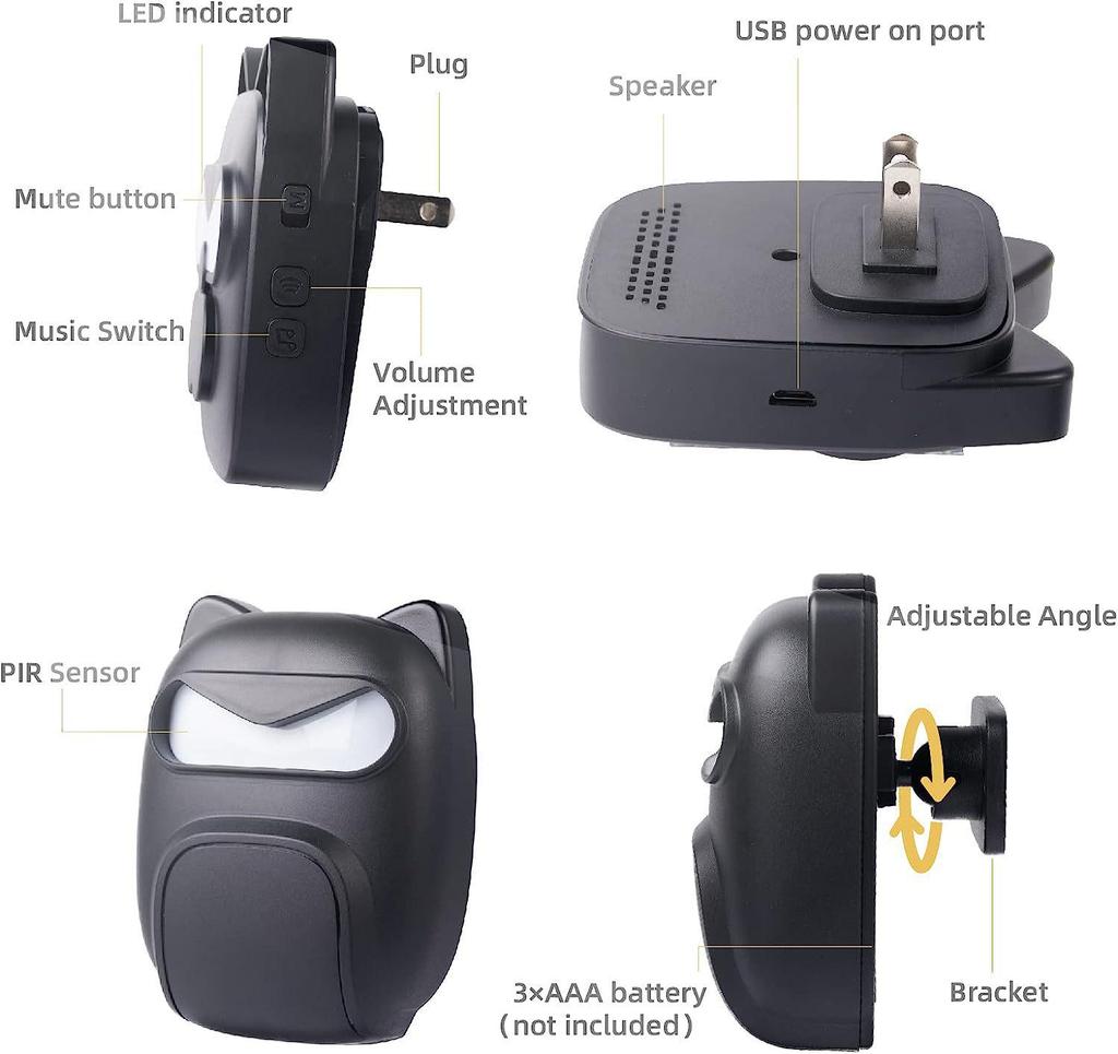 Smart Home Wireless Doorbell with Infrared Sensor and Long-Range Driveway Alarm