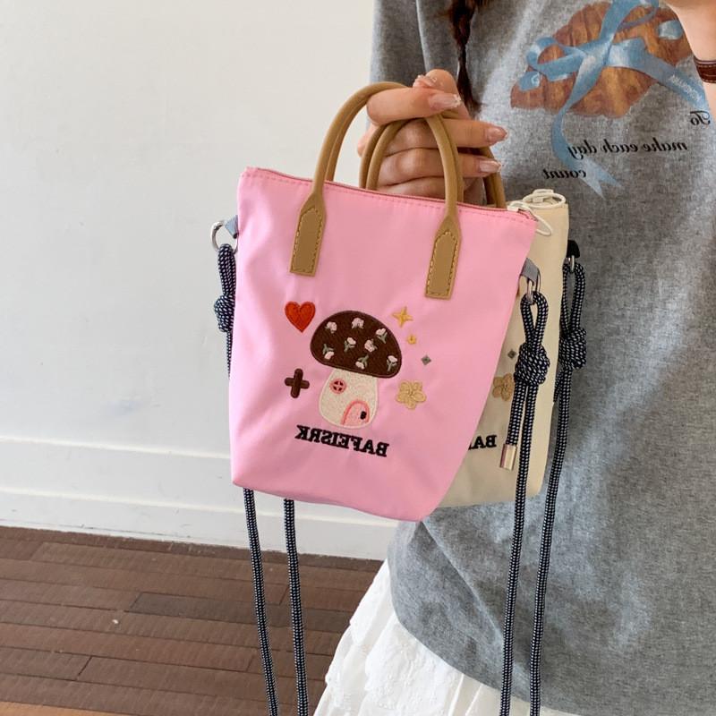 Cute Cartoon Print Small Bucket Bag With Zipper Closure For Daily Use