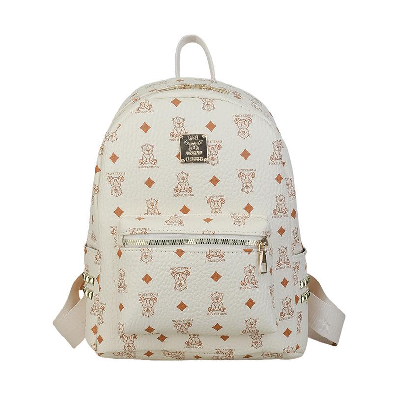 

2025 Retro Teddy Bear Print Backpack - Large Capacity Women s Schoolbag білий/вершковий