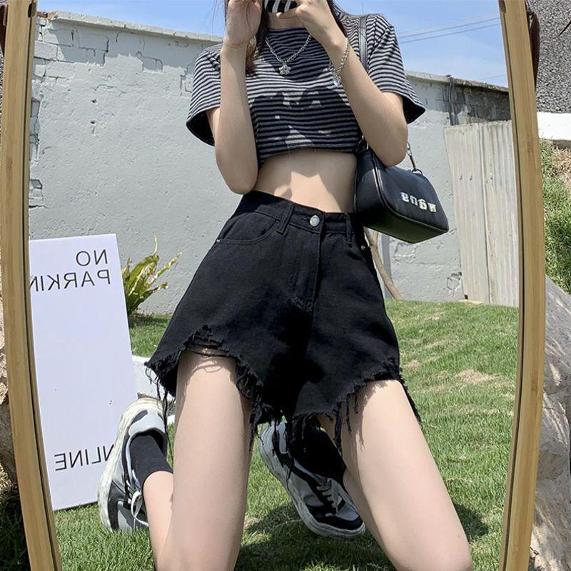 Versatile Korean Style High Waist Raw Hem Wide Leg Denim Shorts - Women s Summer A-Line Hot Pants S
