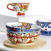 8inch Boho Ceramic Pasta Bowls Porcelain Noodle Soup Bowls Nodic Salad Bowl Flower Multicolour