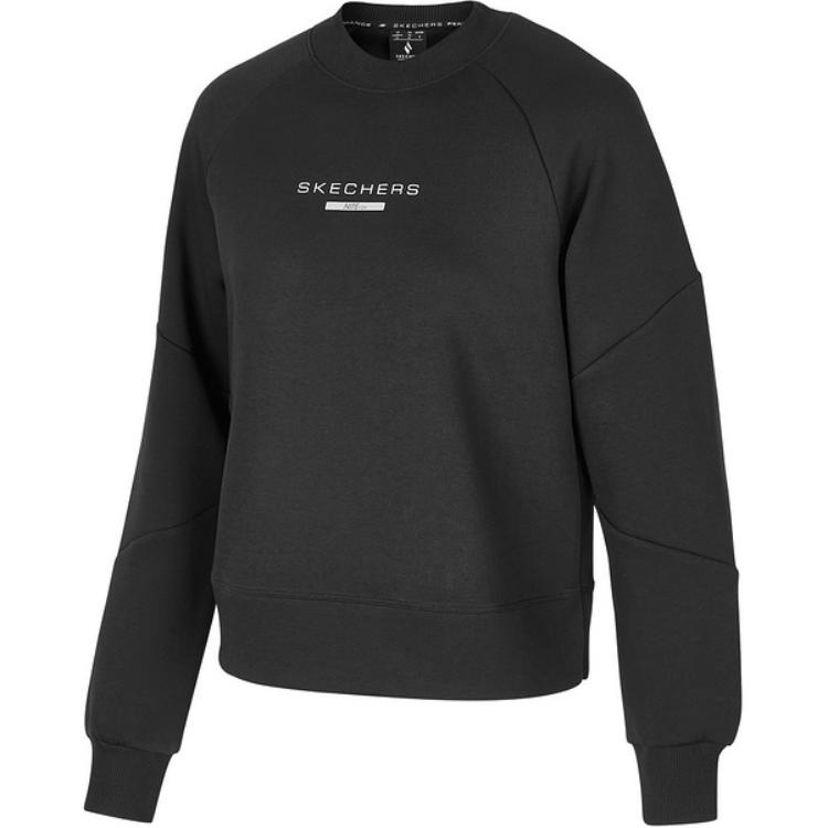 Skechers Comfort Sports Series Round Neck Casual Letter Long Sleeve Sweatshirt Women sweatshirt Carbon-Black P424W013-0018 M